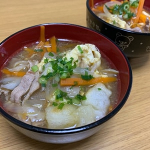 豚こま肉と揚げ餅の野菜たっぷり中華スープ